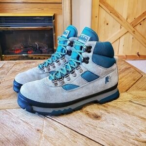 RRaichle Swiss Design Mountaineer Gray Suede and Teal Nylon Climbing Boots sz7.5